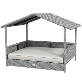 Wicker Dog House Outdoor with Canopy, Rattan Dog Bed with Water-resistant Cushion, Raised Pet Bed for Small, Medium Breeds up to 66 lbs, 20" in L (Option: Cream White-830x175x690 mm)